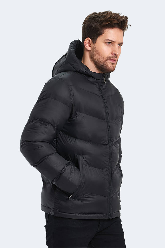 Slazenger WORLD Erkek Kapüşonlu Şişme Siyah Mont & Kaban