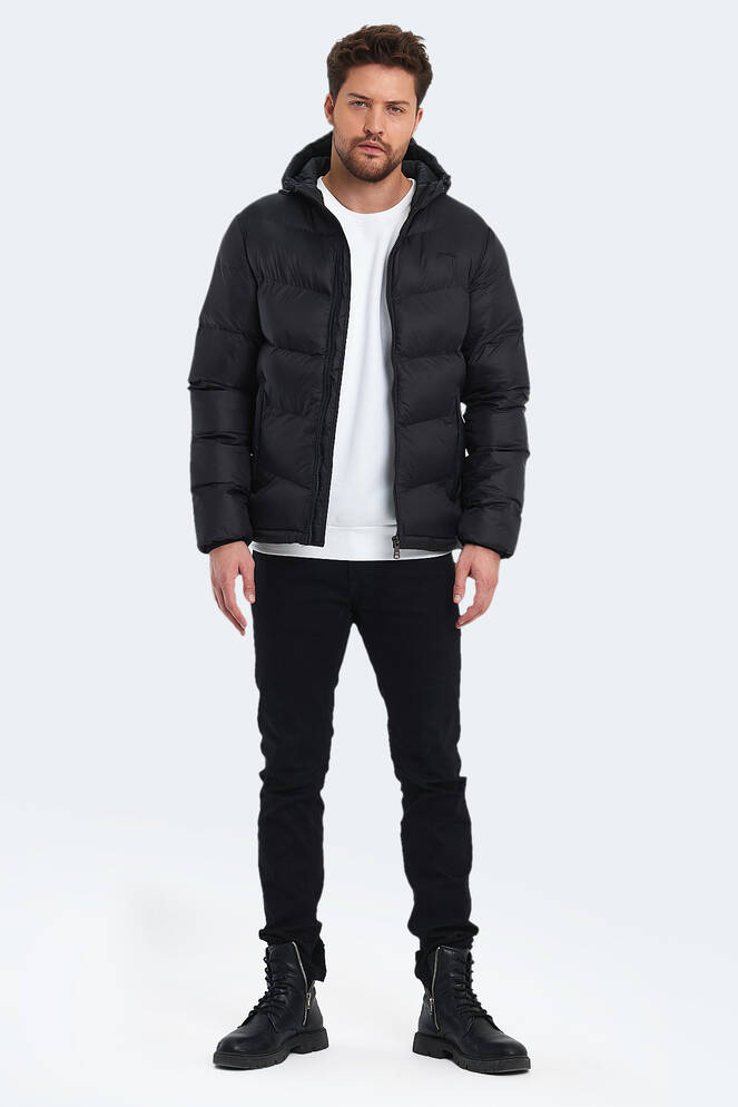 Slazenger WORLD Erkek Kapüşonlu Şişme Siyah Mont & Kaban